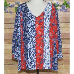 Zac & Rachel Women's Floral V-Neck Pullover Lightweight Blouse Plus Size 3X